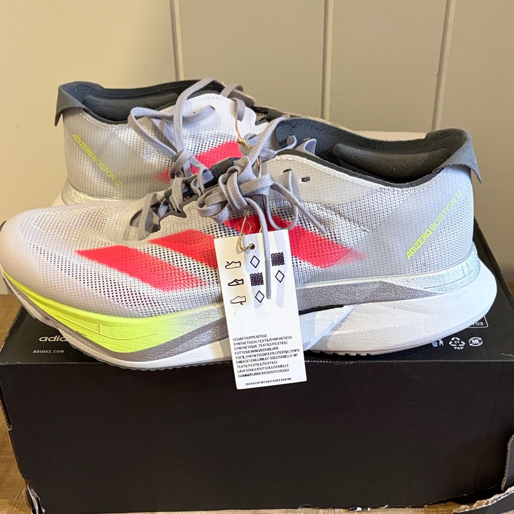 Adidas Women’s White Sneakers with Pink and Neon Yellow Accents